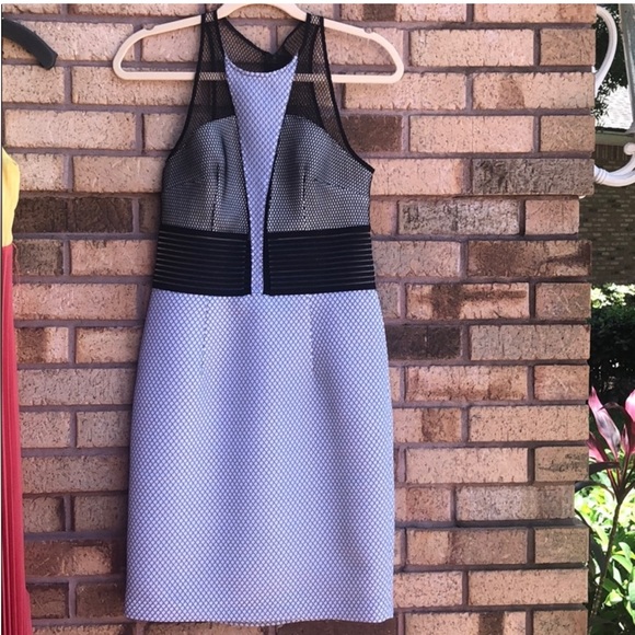 SACHIN + BABI Convergence Sleeveless Mesh Mixed Media Sheath Dress  🤍🖤 - Picture 4 of 10